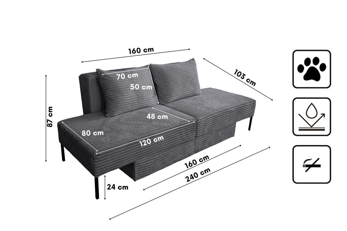 SOFA Mit Schlaffunktion MOOKA 4in1-Multifunktions-System Stoff Velo Dunkelgrau - Dunkelgrau, Holz/Textil (240/87/103cm) - Kaiser Möbel