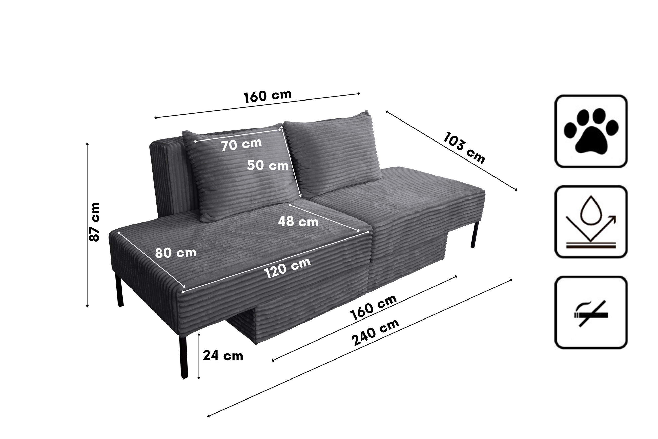 Thumbnail - Kaiser Möbel Bett, Dunkelgrau, Holz, 160x200 cm, Schlafzimmer, Betten