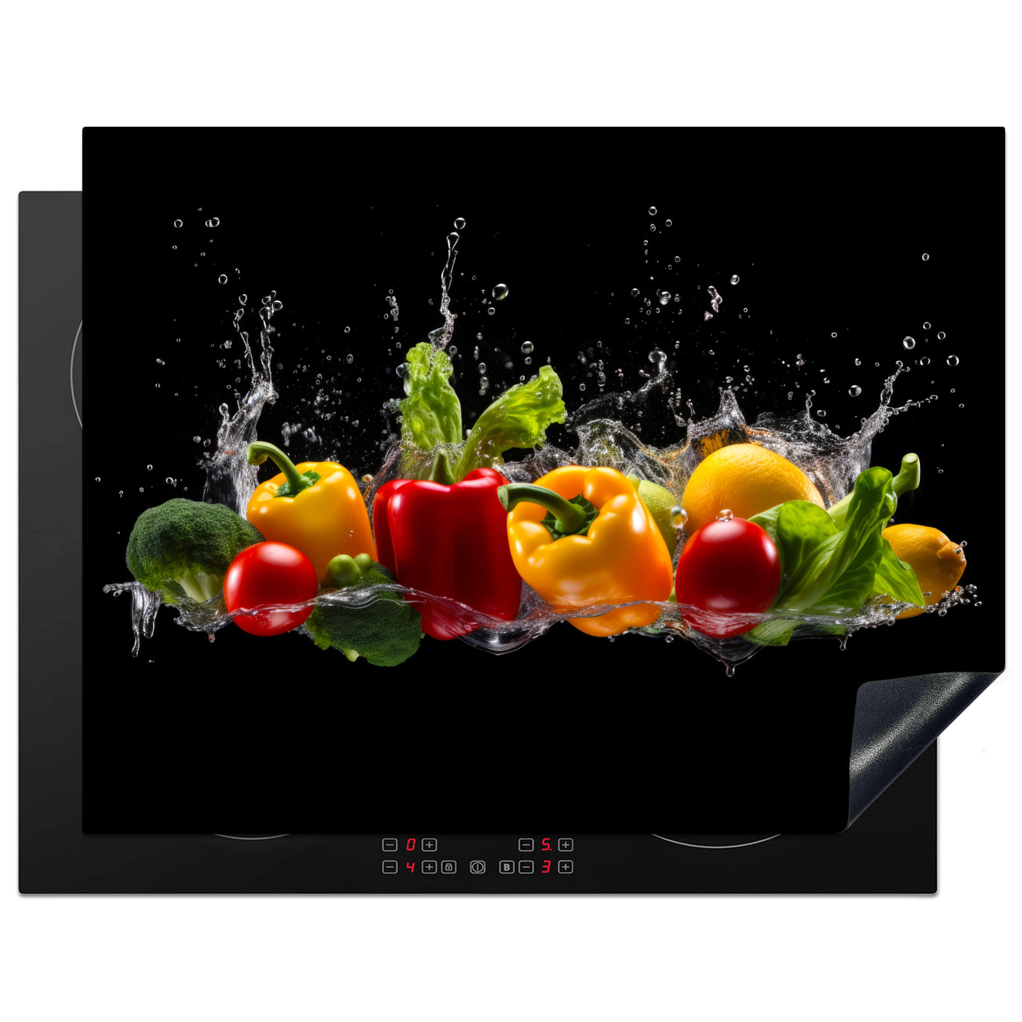 HERDABDECKPLATTE Paprika - Wasser - Gemüse - Schwarz 77x59 cm - Multicolor, Kunststoff (77/0.2/59cm) - MuchoWow
