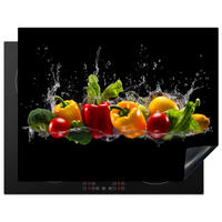 HERDABDECKPLATTE Paprika - Wasser - Gemüse - Schwarz 77x59 cm - Multicolor, Kunststoff (77/0.2/59cm) - MuchoWow