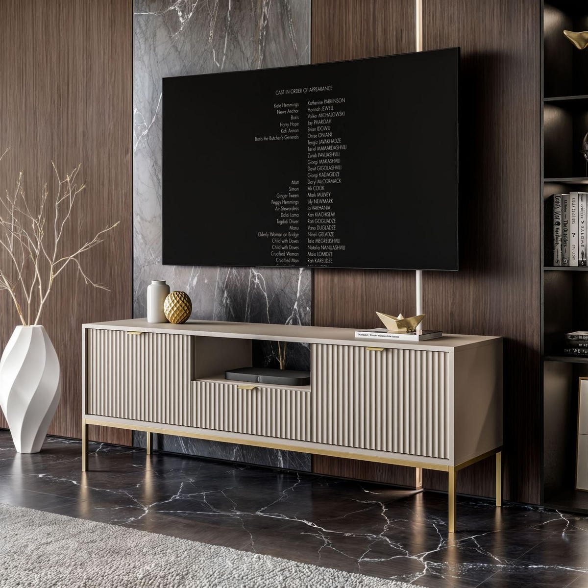 TV-ELEMENT CORTADO GOLD RTV154 KASCHMIR - Beige, Holzwerkstoff (154/56/39cm) - Lookway