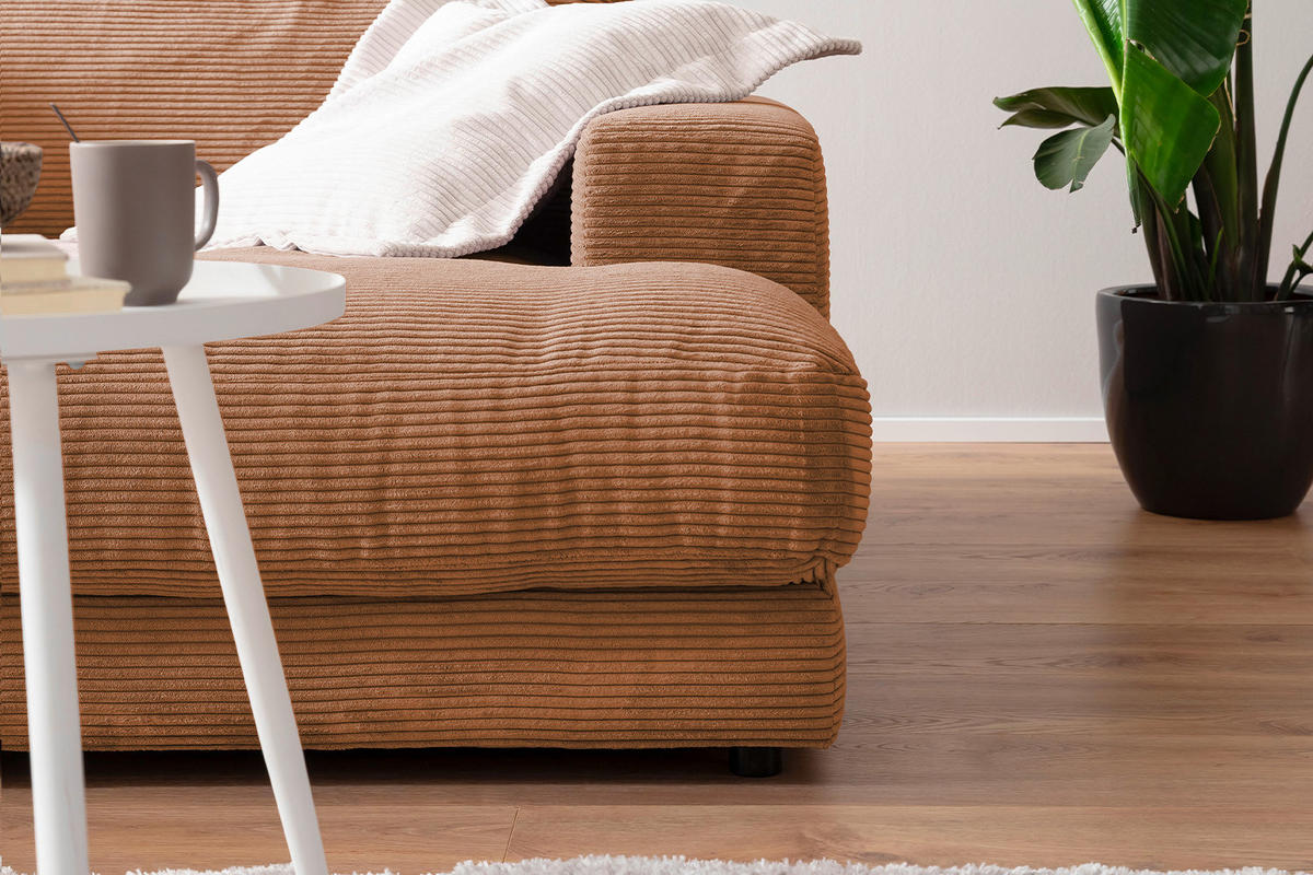 BIG SOFA XL MIT TABLETT SCHWARZ MADELINE Braun Cord - Dunkelbraun/Schwarz, Kunststoff/Textil (290/85/190cm) - KAWOLA