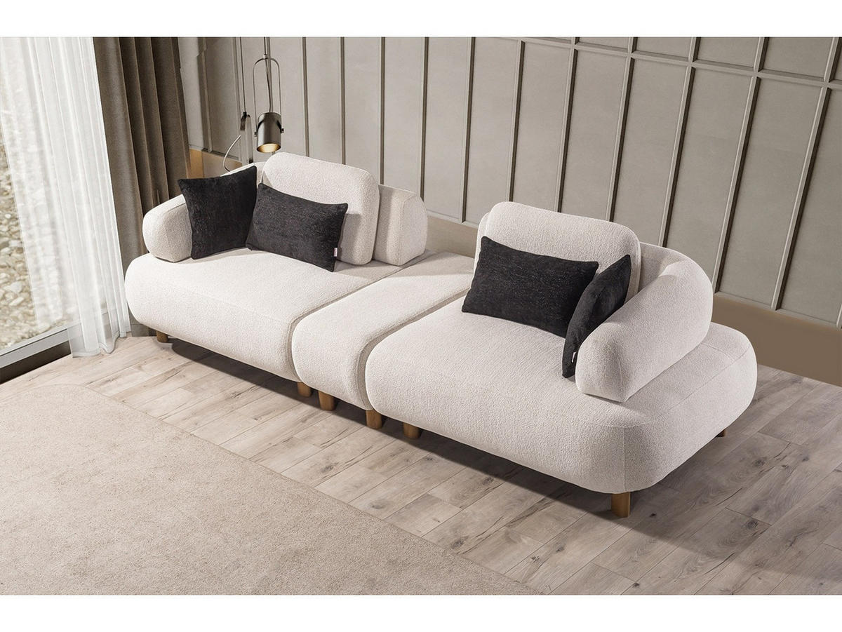 SOFA Barcelona 4-Sitzer Webstoff Creme - Beige, Holz/Textil (270/79/110cm) - Villa Möbel