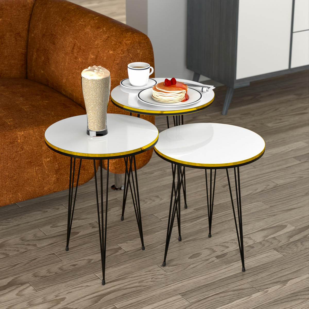 SATZTISCH Ry im 3er Set - Weiß, Metall (34/34/55cm) - [en.casa]