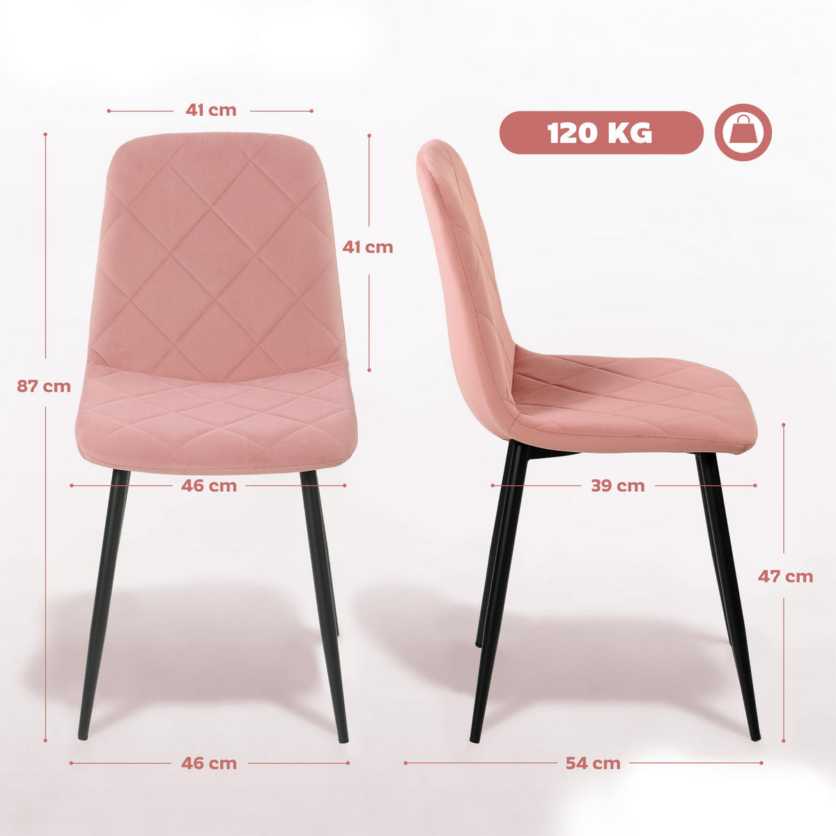 ESSZIMMERSTÜHLE 4er-Set Rosa 45.0/54.0/87.0 cm - Rosa, Textil (54/87/45cm)