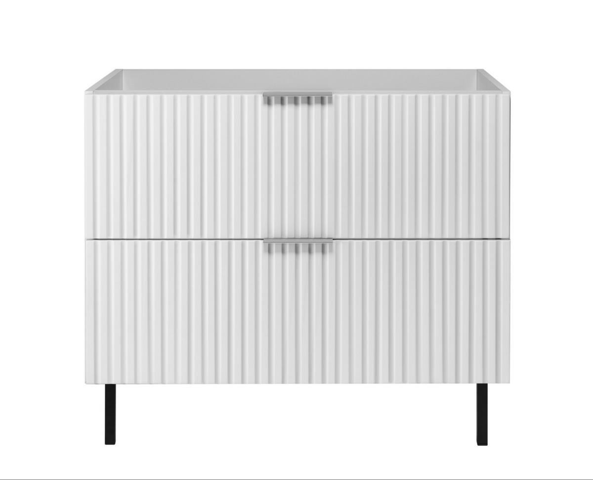 WASCHBECKUNTERSCHRANK, Weiß, 80 x 77 x 46 cm, silberner Griff, schwarze Beine, ohne Arbeitsplatte - Silberfarben/Weiß, Holzwerkstoff (80/77/46cm) - 3XE LIVING