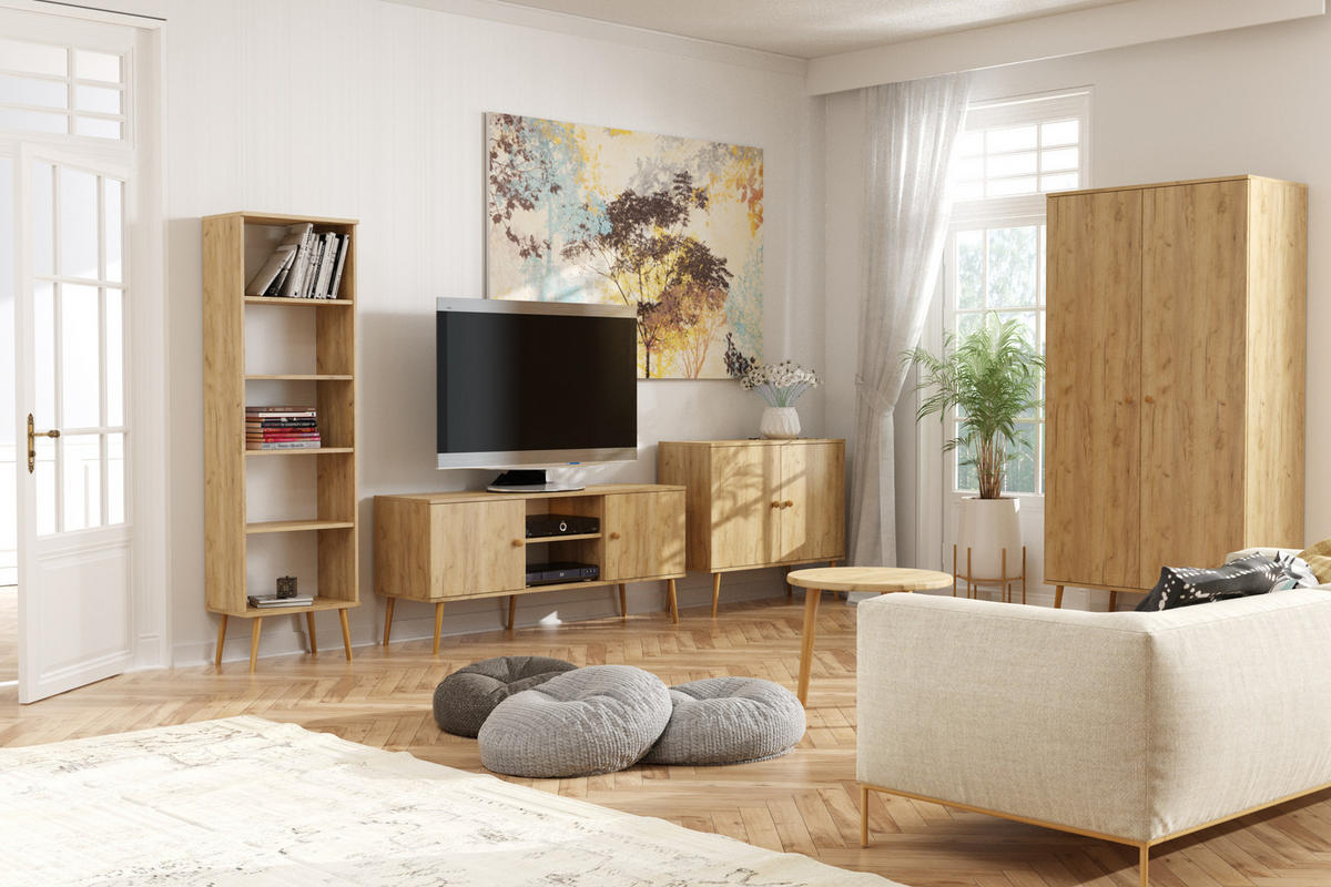 KLEIDERSCHRANK Ikon, Eiche Kraft, mit Kleiderstange - Eiche Artisan, Holzwerkstoff (100/202/52cm) - Bettso