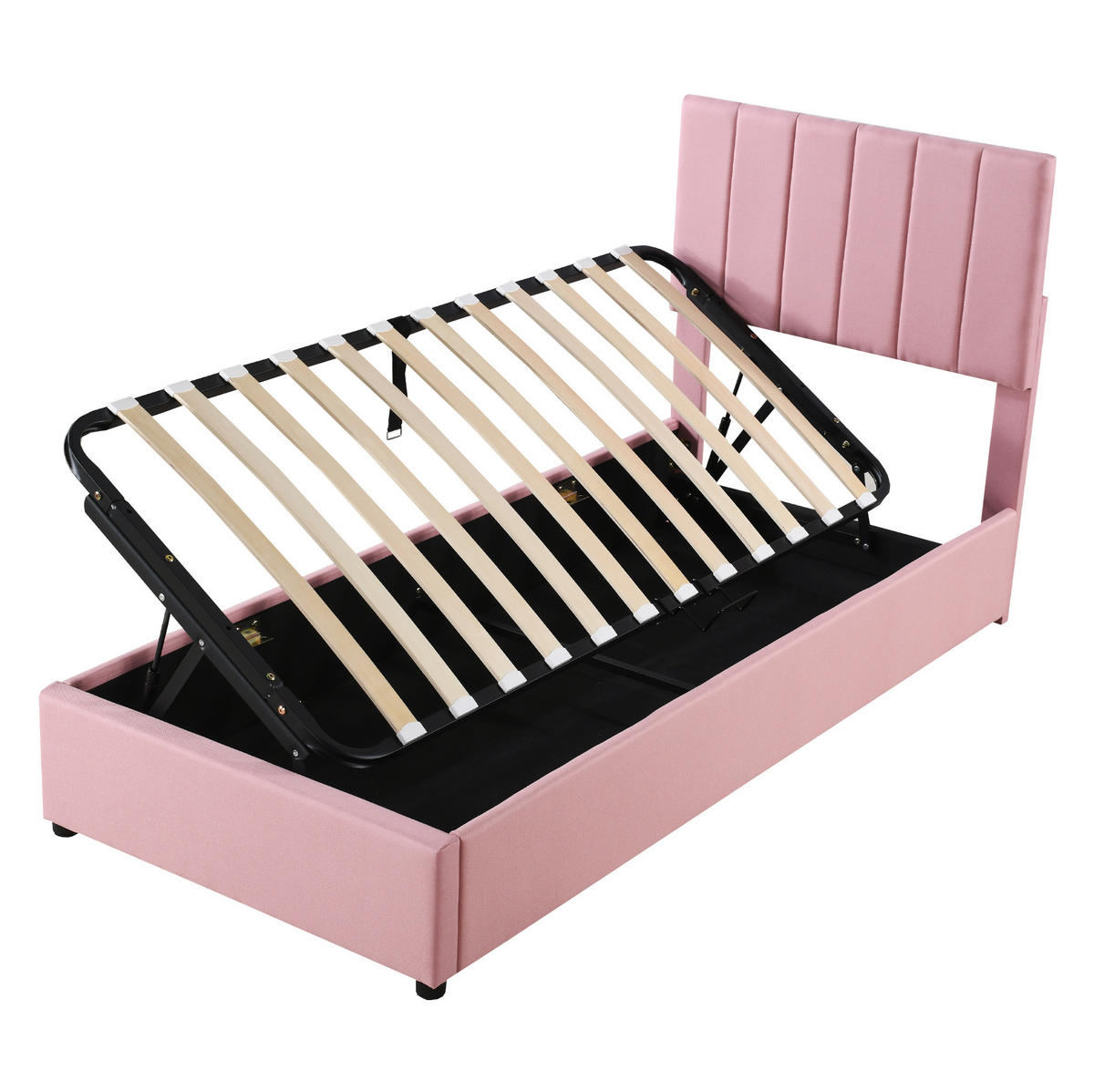 KINDERBETT Polsterbett 90/200 cm aus Leinenstoff mit hydraulischem Stauraum Rosa - Pink, Textil (90/200cm) - Modenvie