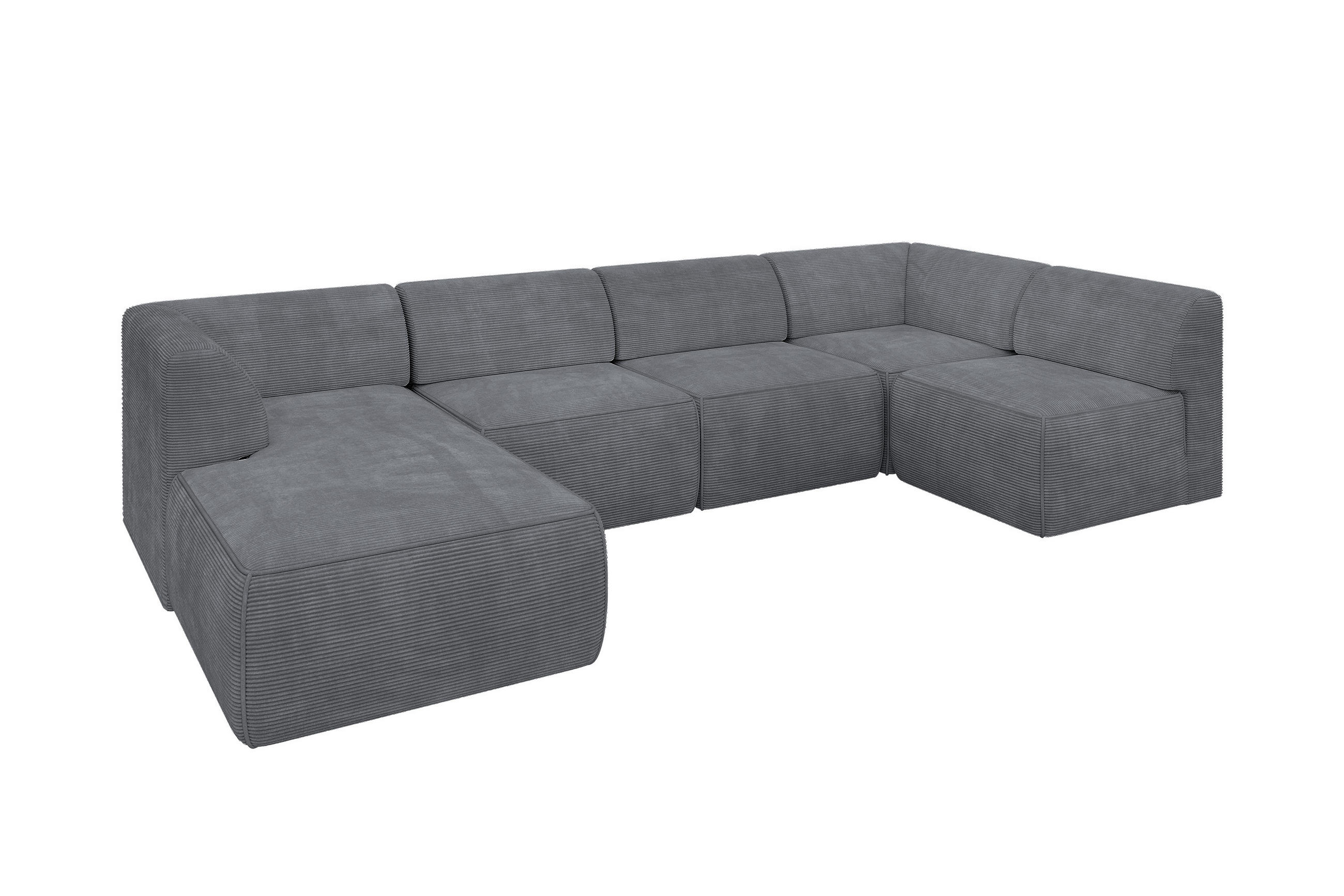 WOHNLANDSCHAFT Ottomane Links MOVO-L 345x180x78 cm Dunkelgrau Cord - Dunkelgrau, Holzwerkstoff/Kunststoff (345/78/180cm) - ALTDECOR
