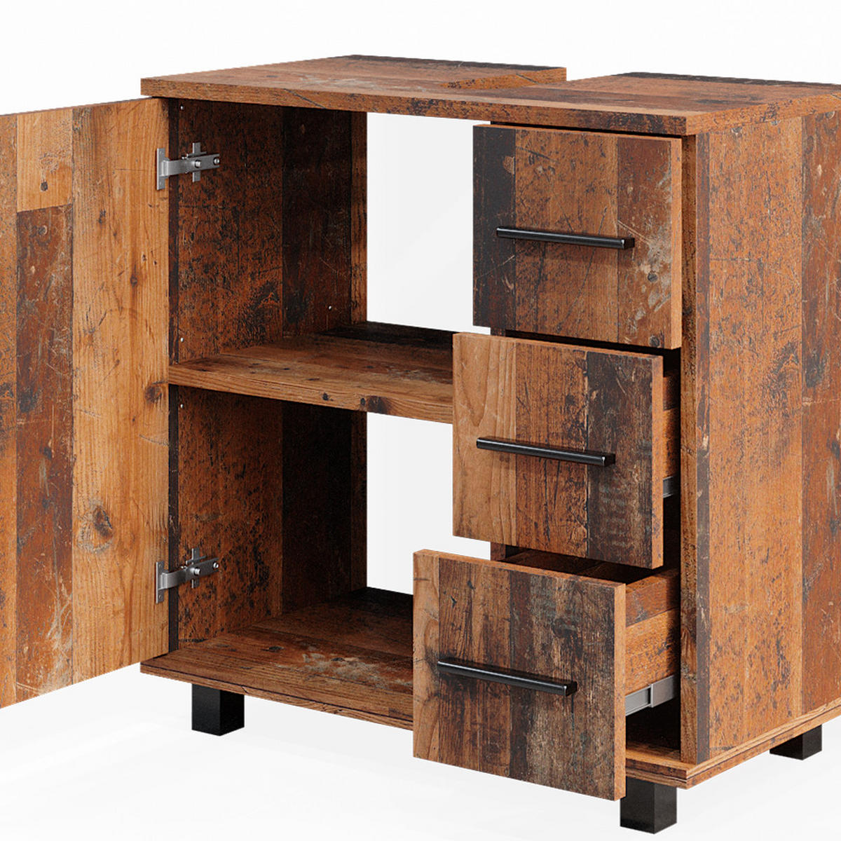 WASCHBECKENUNTERSCHRANK Ilias Eiche rustikal 60 x 60 cm mit Tür und 3 Schubladen - Wildeiche, Holzwerkstoff (60/60.8/33cm) - Vicco