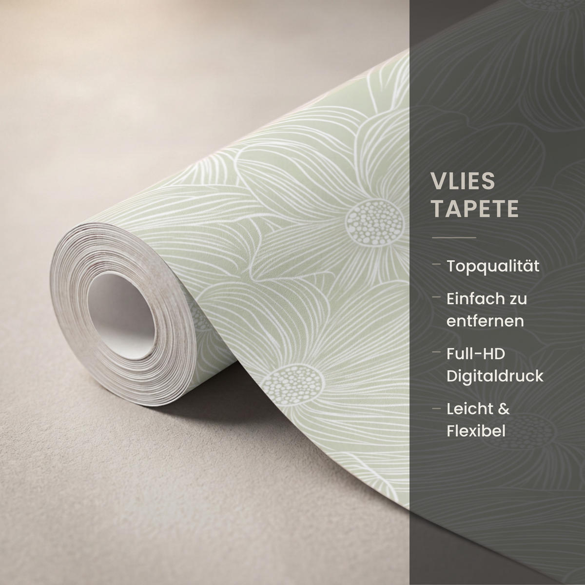TAPETE - Gelassenheit - Blumen - Grün - 140x200 cm - Salbeigrün, Papier (140/200cm) - OnlyWow