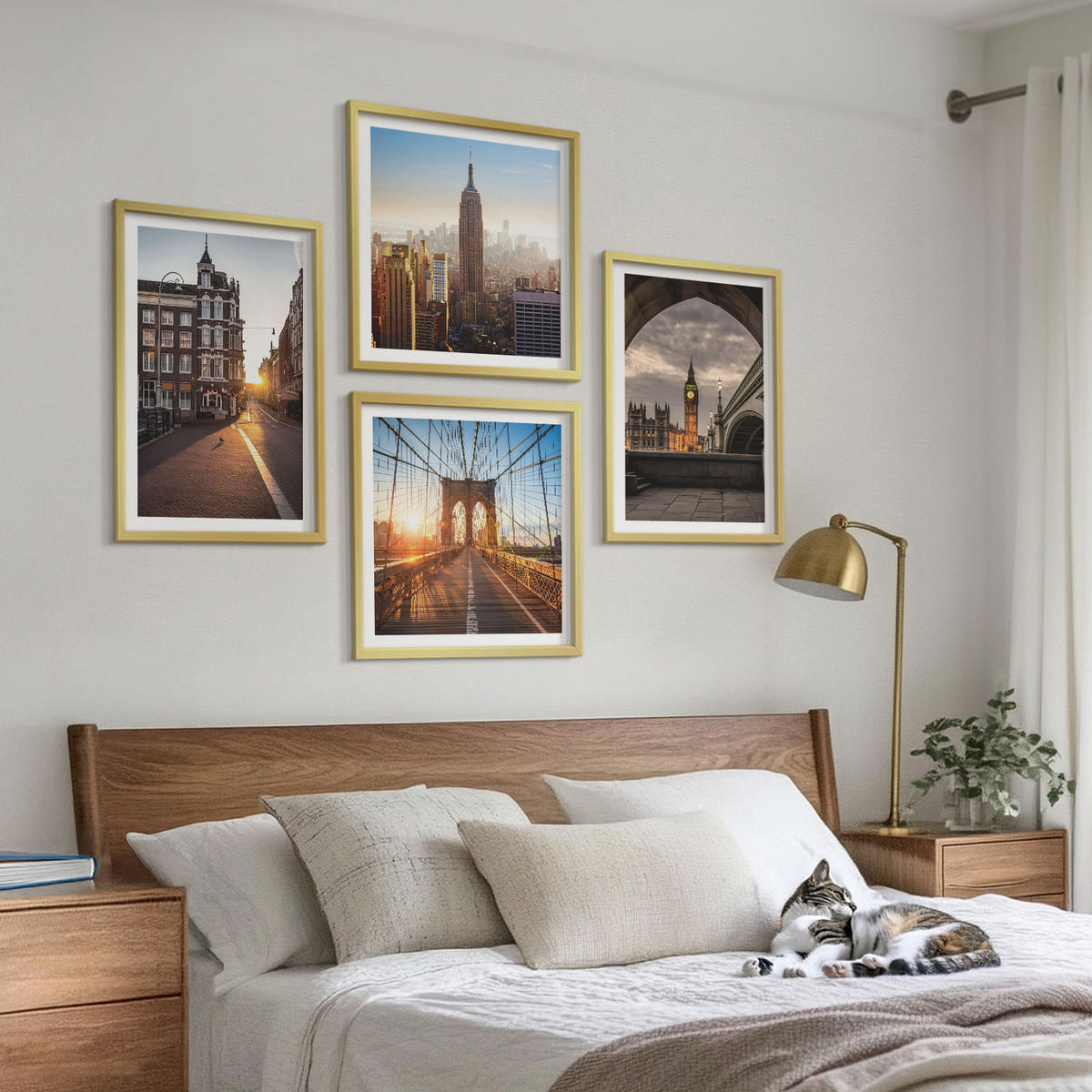 WANDBILDER 4er Set - 50x50 cm & 40x60 cm Goldrahmen - London-Ansichtsgemälde-Set - Goldfarben, Kunststoff (50/50cm) - ArtPrintCave