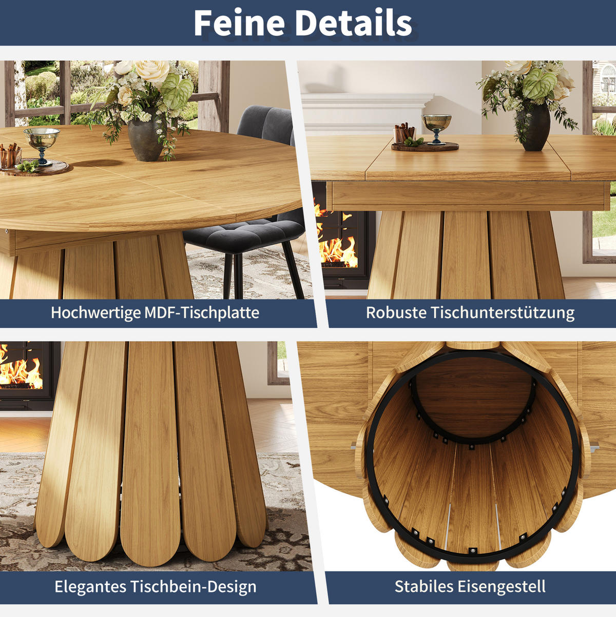 AUSZIEHBARER Esstisch, MDF, rund zu oval, 118-158/118/76,8 cm, Naturfarben - Naturfarben, Holzwerkstoff (118/118/76cm) - Redom
