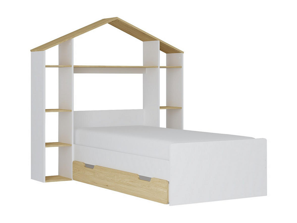 HAUSBETT - 1 Person - Holz, Platte - Naturfarben Hell, Weiß - - Naturfarben/Weiß, Holz (90/190cm) - Vente-Unique