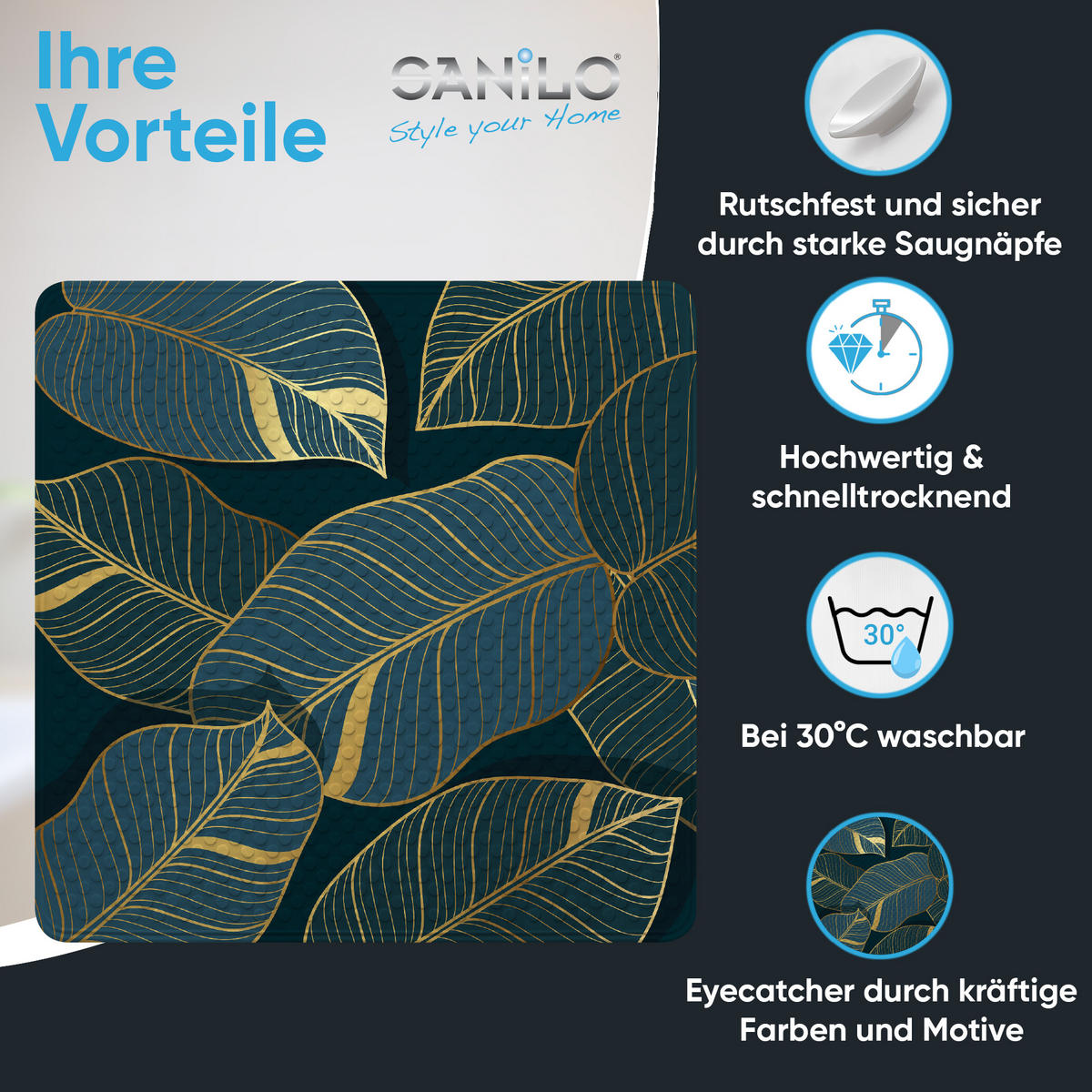 BADEMATTE Monstera - Grün, Kunststoff (53/53cm) - Sanilo