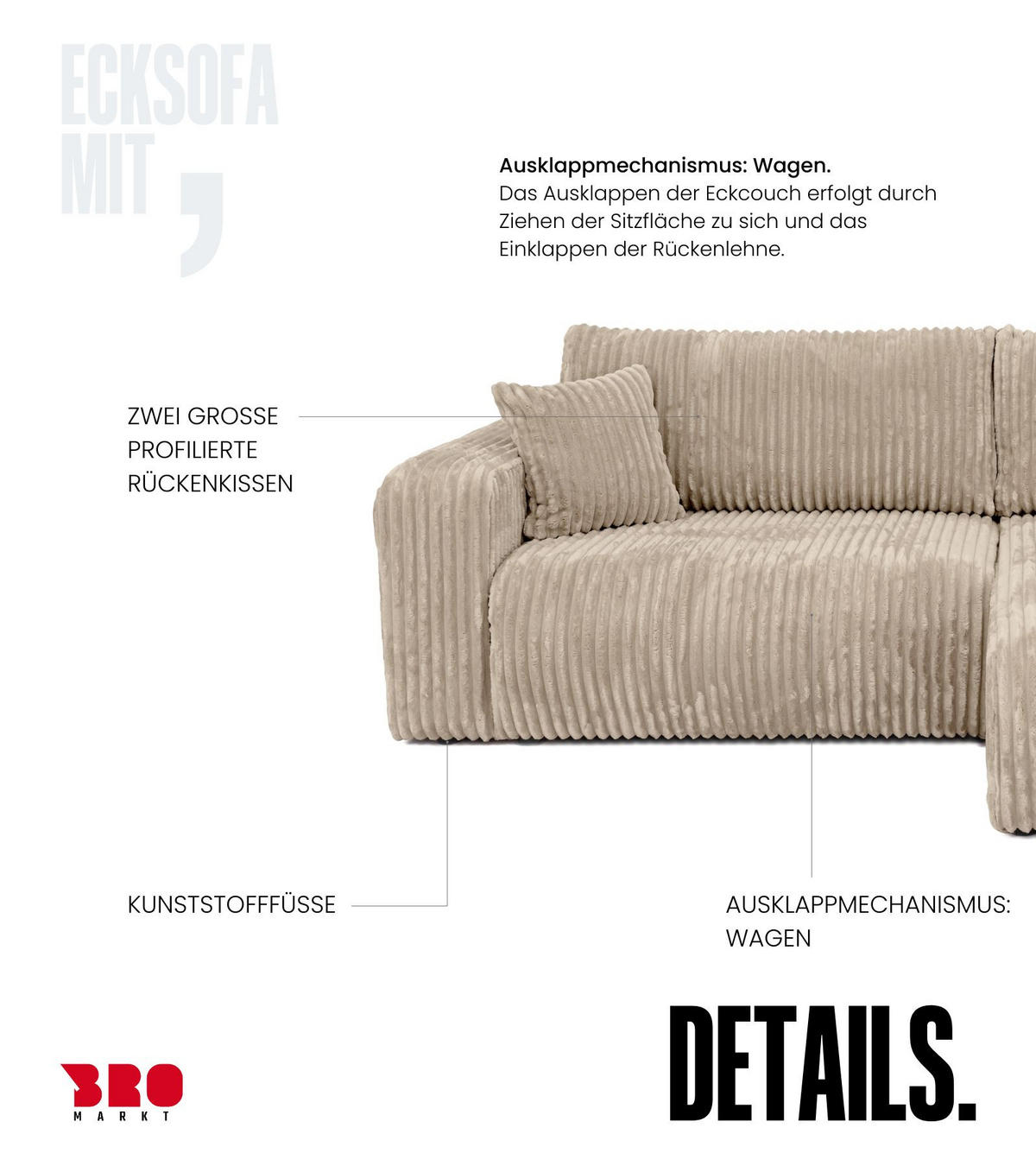 ECKSOFA mit Schlaffunktion TILIO Beige - Beige, Textil (244/148cm) - Bromarkt