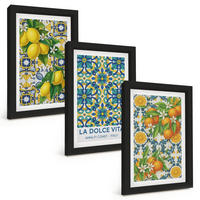 BILDER SET 3er Set - 20x30 cm Schwarzer Rahmen - Zitronen, Orangen, Blumen, Italien - Schwarz, Kunststoff (20/30cm) - TULUP
