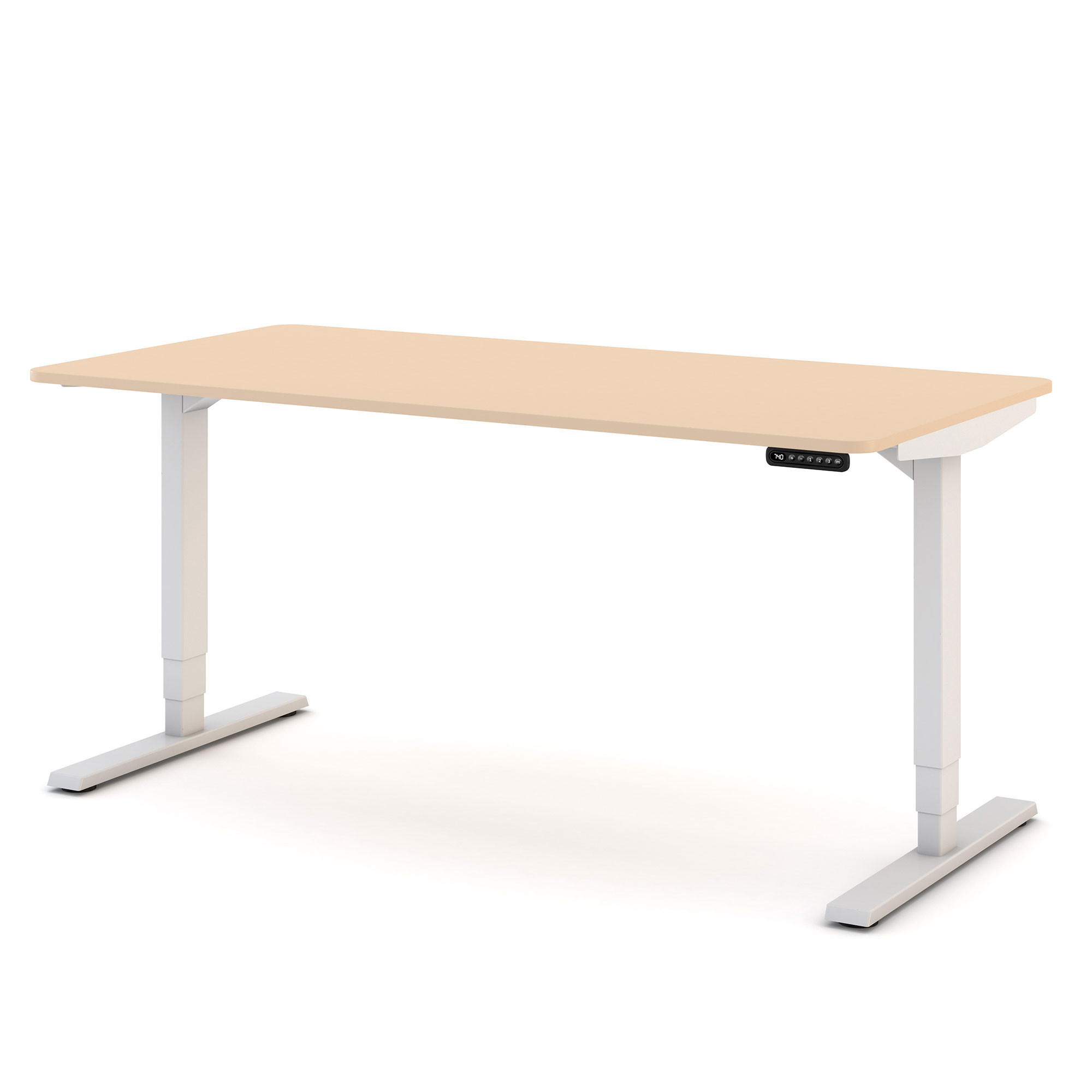SCHREIBTISCH Elektrisch höhenverstellbarer Schreibtisch Y-Line Curved Sand Signalweiß 160/80/62-127cm - Sandfarben/Weiß, Holzwerkstoff/Metall (80/160/127cm) - ASSMANN