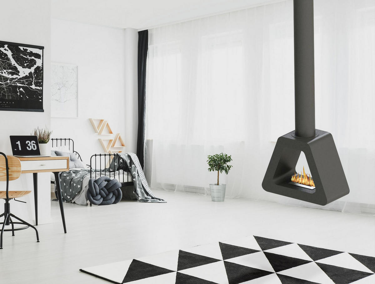 BIOETHANOL-KAMIN Schwarz Deckenmodell mit Rohr inklusive 1.5 L Brennblock - Schwarz, Metall (60/40/190cm) - Purline