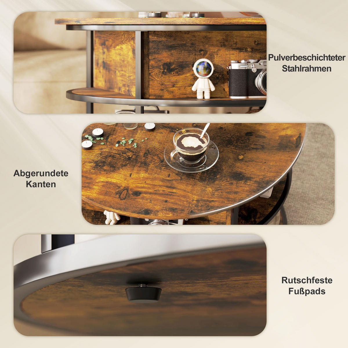 COUCHTISCH Höhenverstellbarer mit Ablagefläche, Braun - Braun, Metall (80/80/61.5cm) - HOMCOM