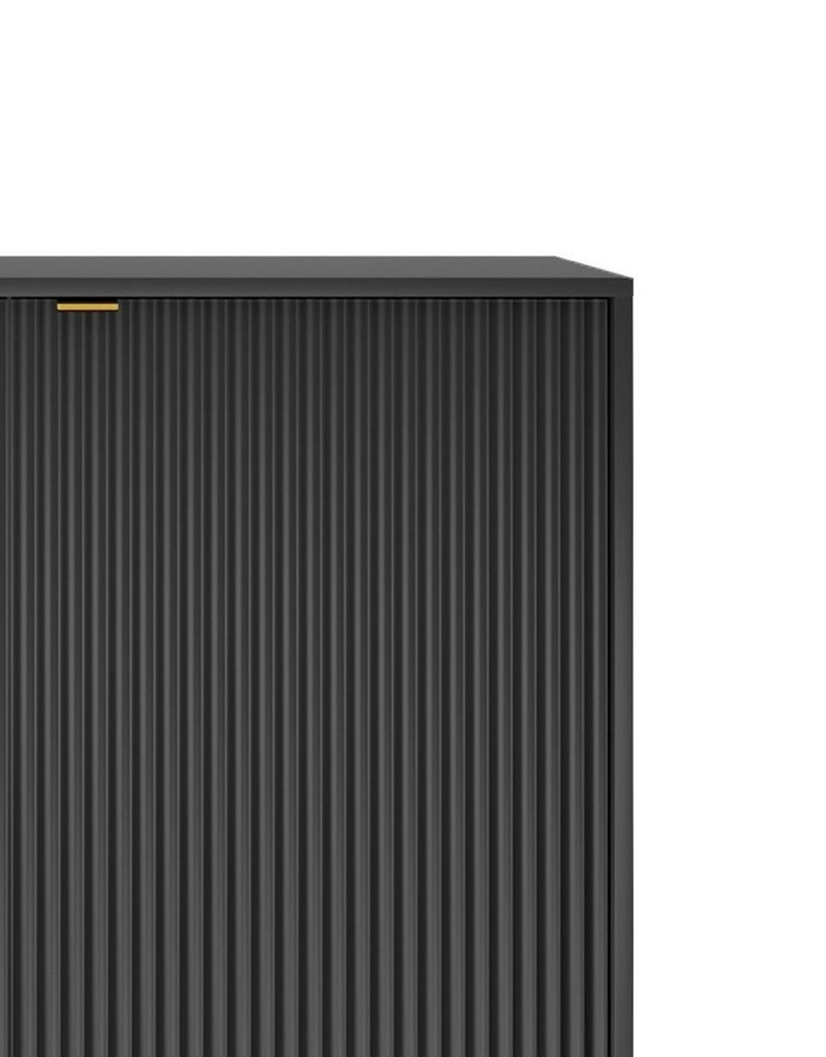 HOCHKOMMODE NOVA Geriffelt, 2-Türen, KOMMODE Schwarz, Goldfüße 104x39x cm Schwarz - Goldfarben/Schwarz, Holzwerkstoff/Kunststoff (104/125/39cm) - DomoHome