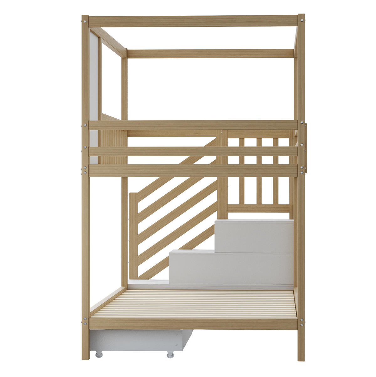 ETAGENBETT 90/200 cm aus Holz mit Leiter, Fenstern und Schubladen Natur - Naturfarben, Holz (90/200cm) - Modenvie