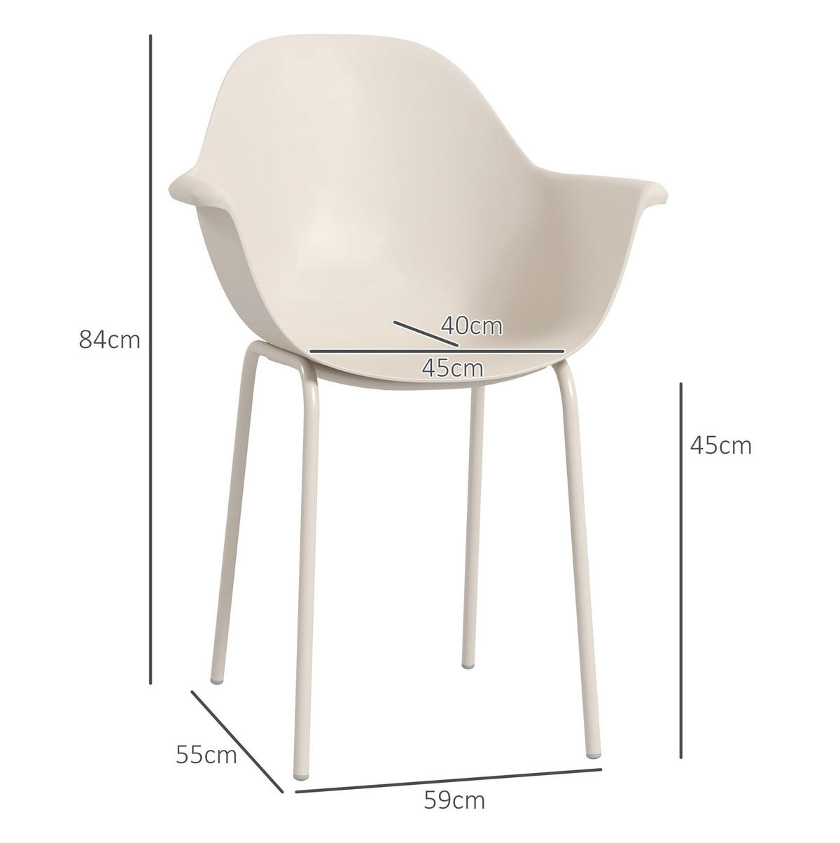 ZÁHRADNÁ stolička 59/55/84 cm sivá z ocele a plastu s podrúčkami a vysokým operadlom, sada 4 ks - sivá, plast (55/84/59cm) - OKWISH