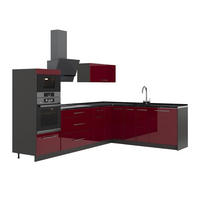 KUHINJA U OBLIKU SLOVA L Fame-Line, Bordo visokog sjaja/Antracit, 287 x 207 cm bez radne ploče - bordo/antracit, drvni materijal (287/153.6/51.6cm) - Vicco