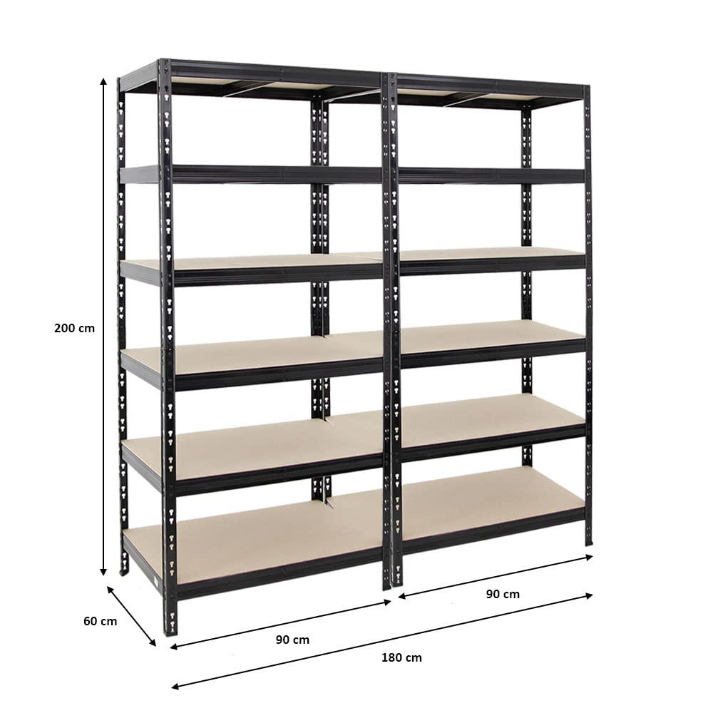 SCHWERLASTREGAL Giant Tiger 2er-Set mit 2x 200x90x60 cm Fachlast 265 kg 6-Ebenen Schwarz - Schwarz, Metall (180/200/60cm) - PROREGAL