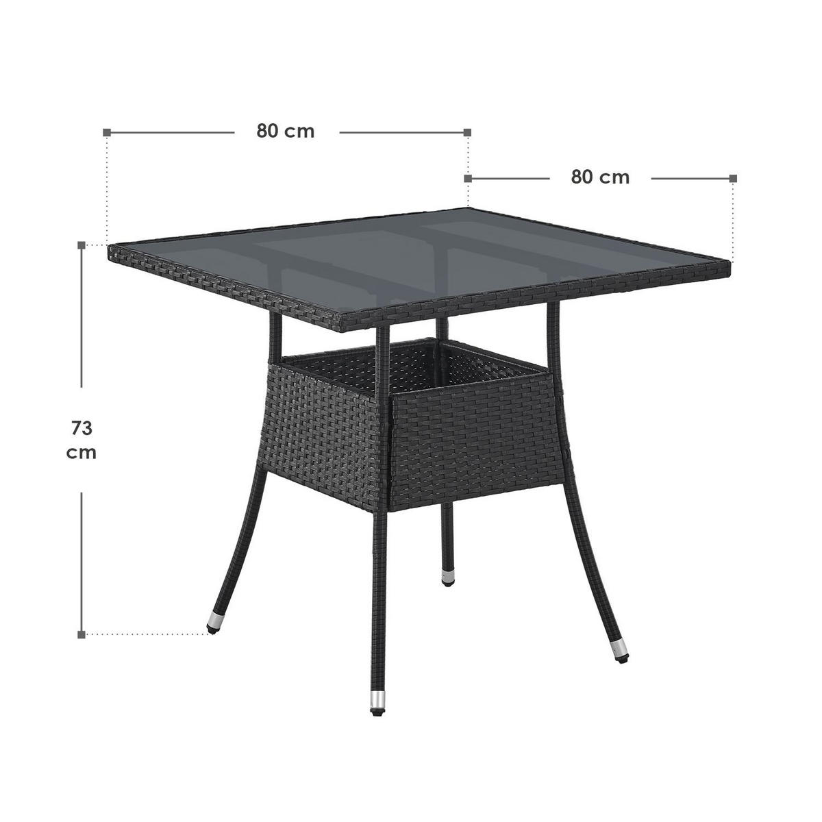 GARTENTISCH Yoro schwarz 80x80 cm - Schwarz, Kunststoff (80/80/73cm) - Juskys