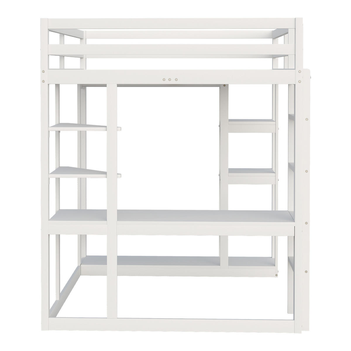 HOCHBETT 140/200 cm Weiß aus Massivholz mit Schreibtisch und Regalen - Weiß, Holz (140/200cm) - OKWISH