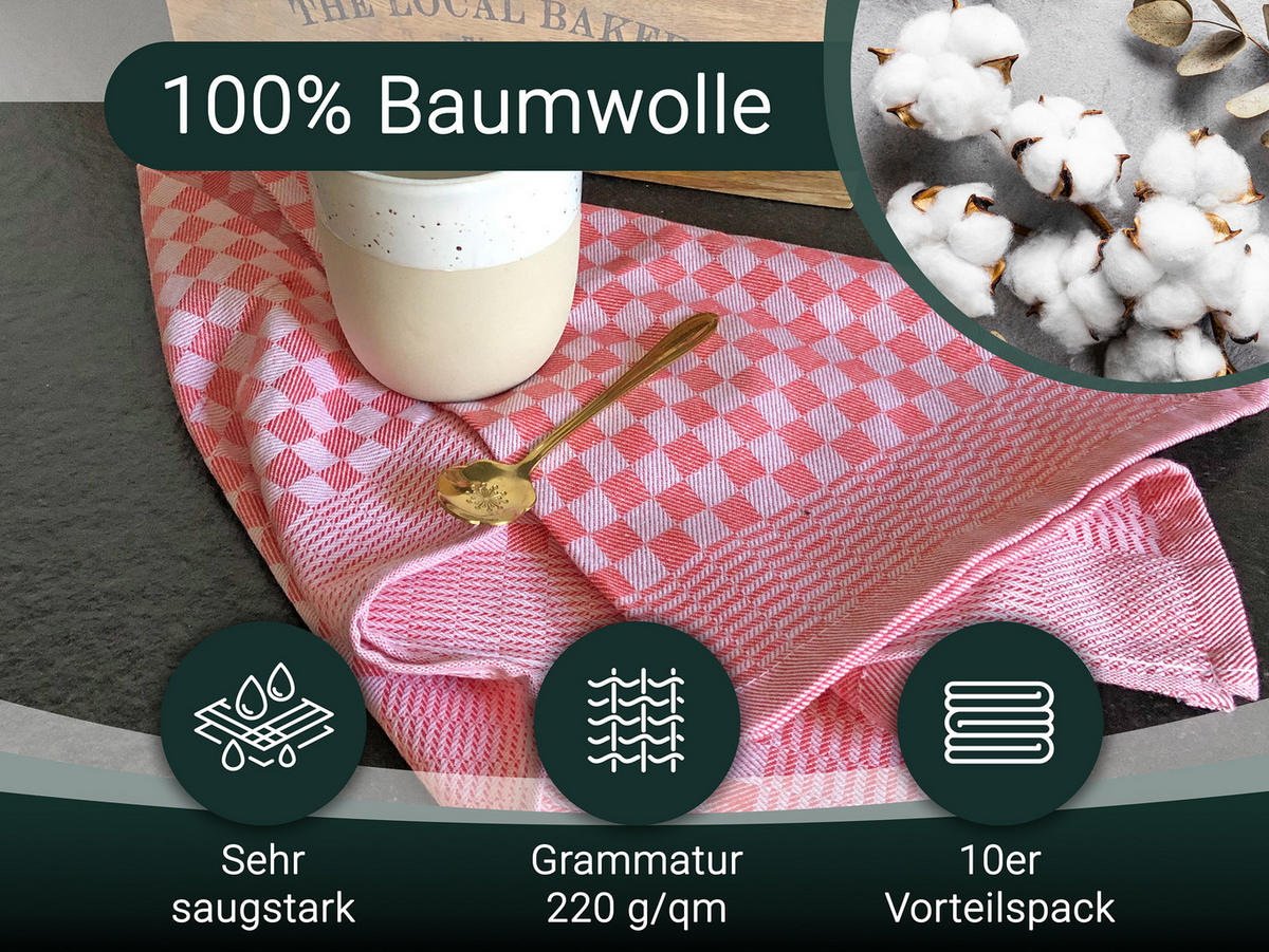 GESCHIRRTÜCHER, 10er-Set, 46x70 cm, 100% Baumwolle, Rot - Rot, Textil (46/70cm) - Zollner