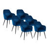 STUHL mit Armlehnen 6er-Set - Samt & Metall schwarz - Blau - ELEANA - Blau, Textil (59/82/58cm) - Vente-Unique