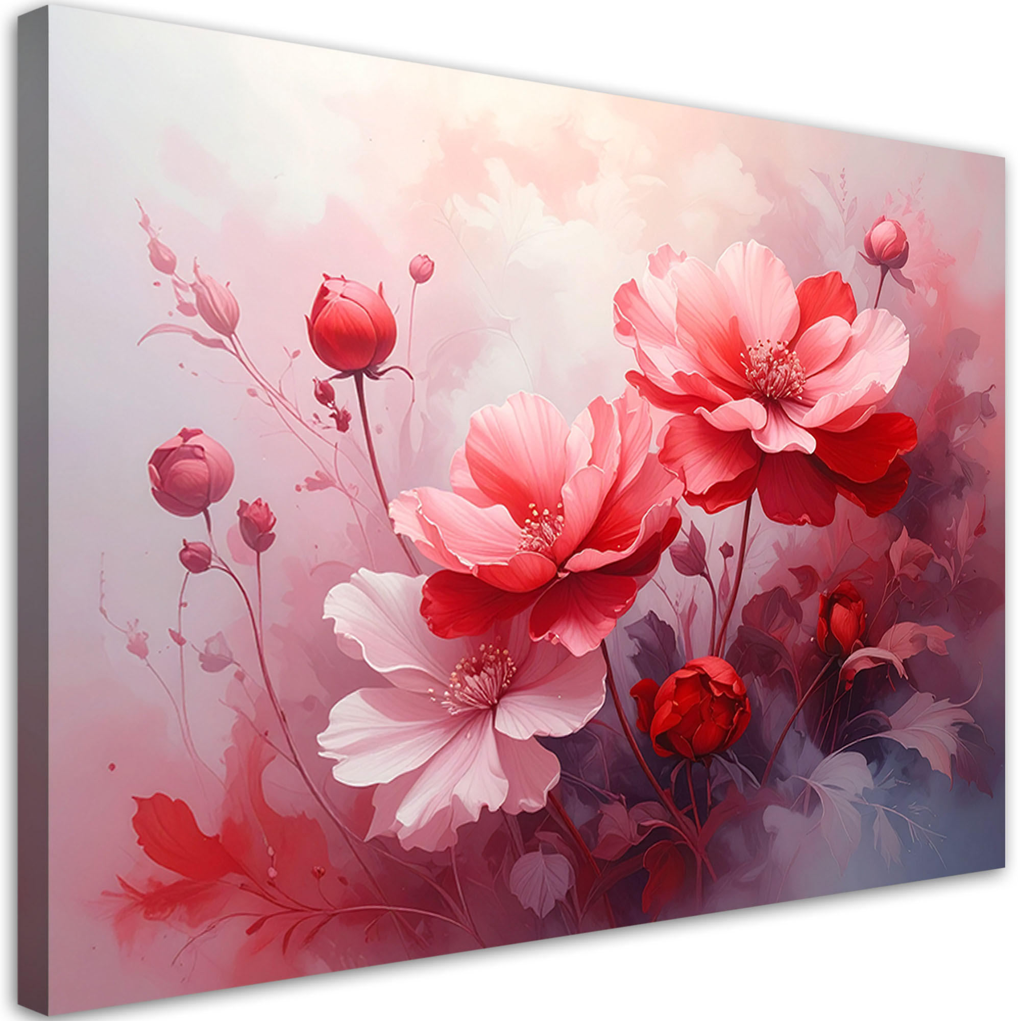 LEINWANDBILDER, Rosa Blumen in einer leichten Aquarellkomposition - Rot, Textil (100/70cm) - Feeby