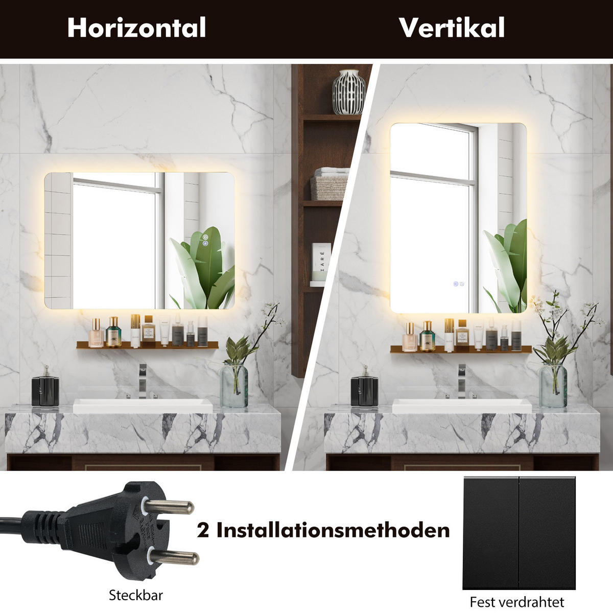 BADEZIMMERSPIEGEL Silber - Silberfarben, Glas (50/3.5/70cm) - COSTWAY