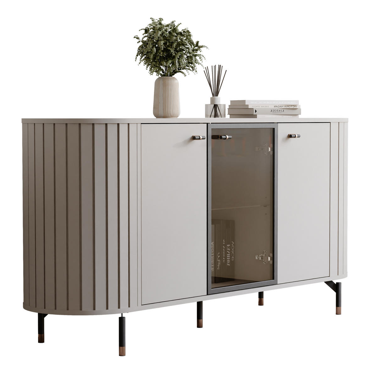 KOMMODE geriffelt, dreitürig, Kaschmir - Kaschmir, Holzwerkstoff (190/81/40cm) - Idohome