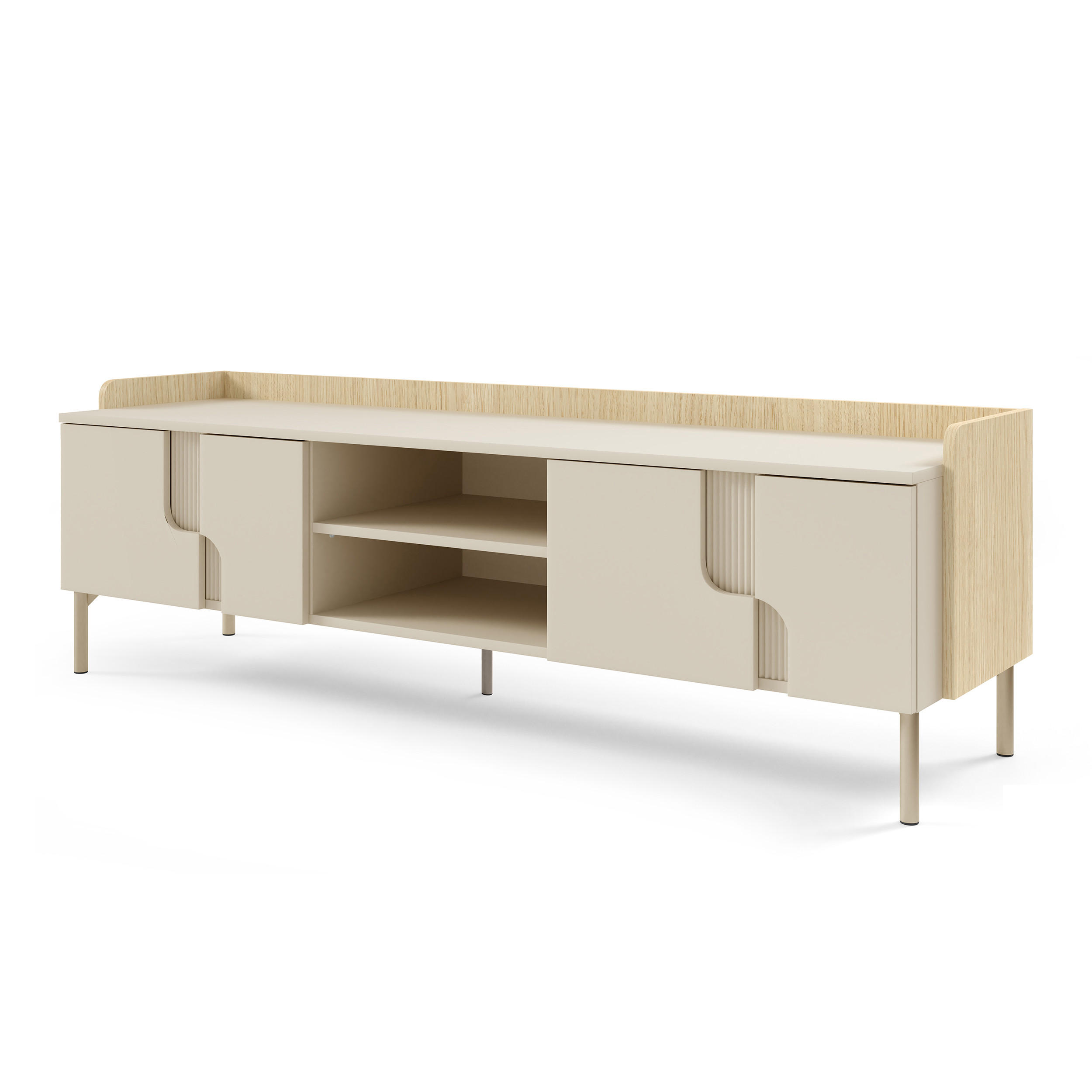 LOWBOARD Positivo mit 4 Türen, 160 cm, Mavelie-Eiche + Macadamia - Eichefarben, Holzwerkstoff (160/51/42cm) - Beautysofa