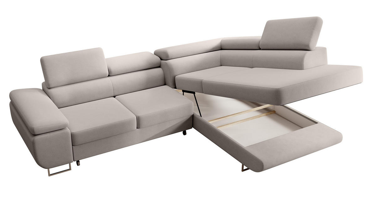 ECKSOFA Stevil Cremeweiß Velours - Silberfarben/Creme, Textil/Metall (275/203cm) - Selsey