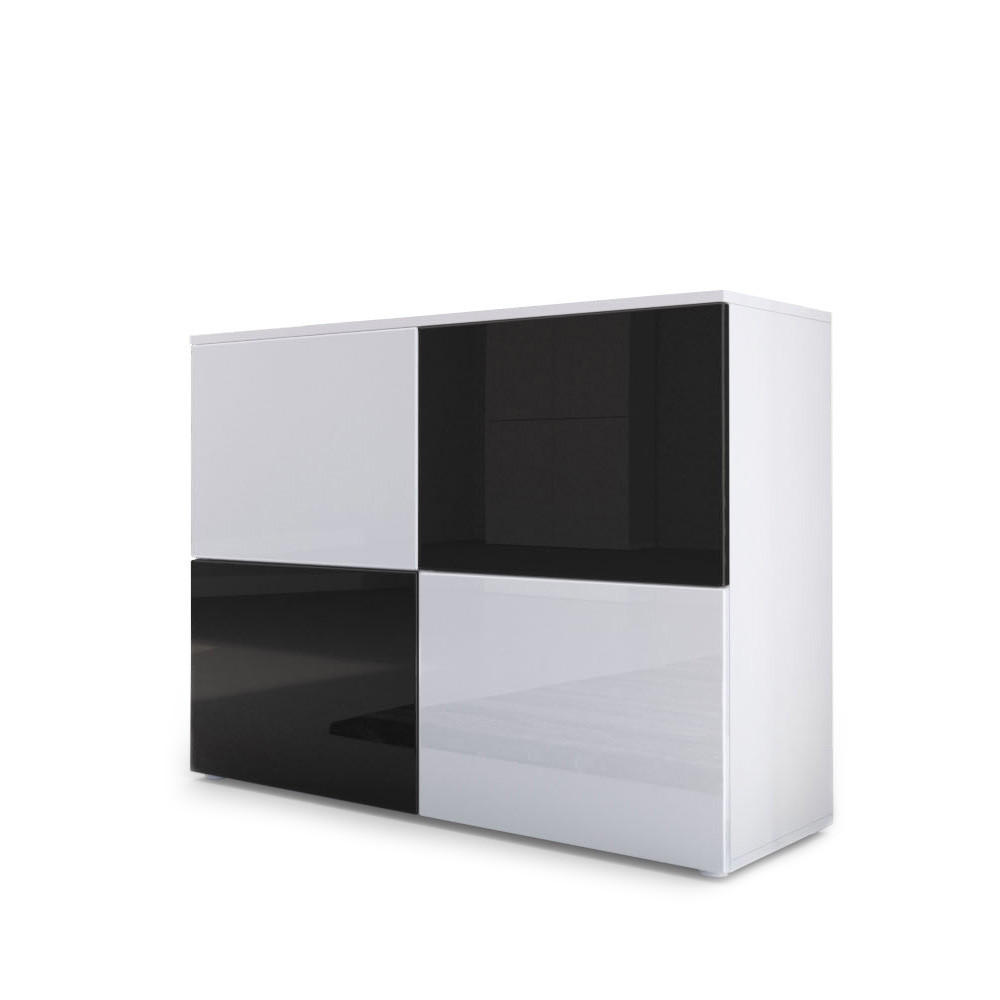 Vladon Kommode Weiß Hochglanz, Schwarz Hochglanz 92x72x35 cm