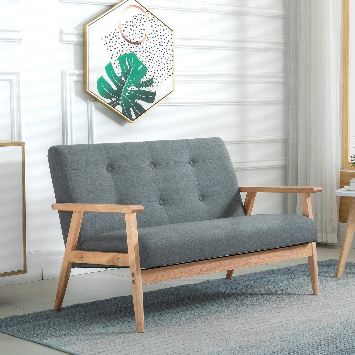 SOFA, 2-Sitzer, skandinavisch, Armlehnen, Holzbeine, grau, 115x66,5x73cm - Multicolor, Holzwerkstoff (115/73/66.5cm) - FORIOUS