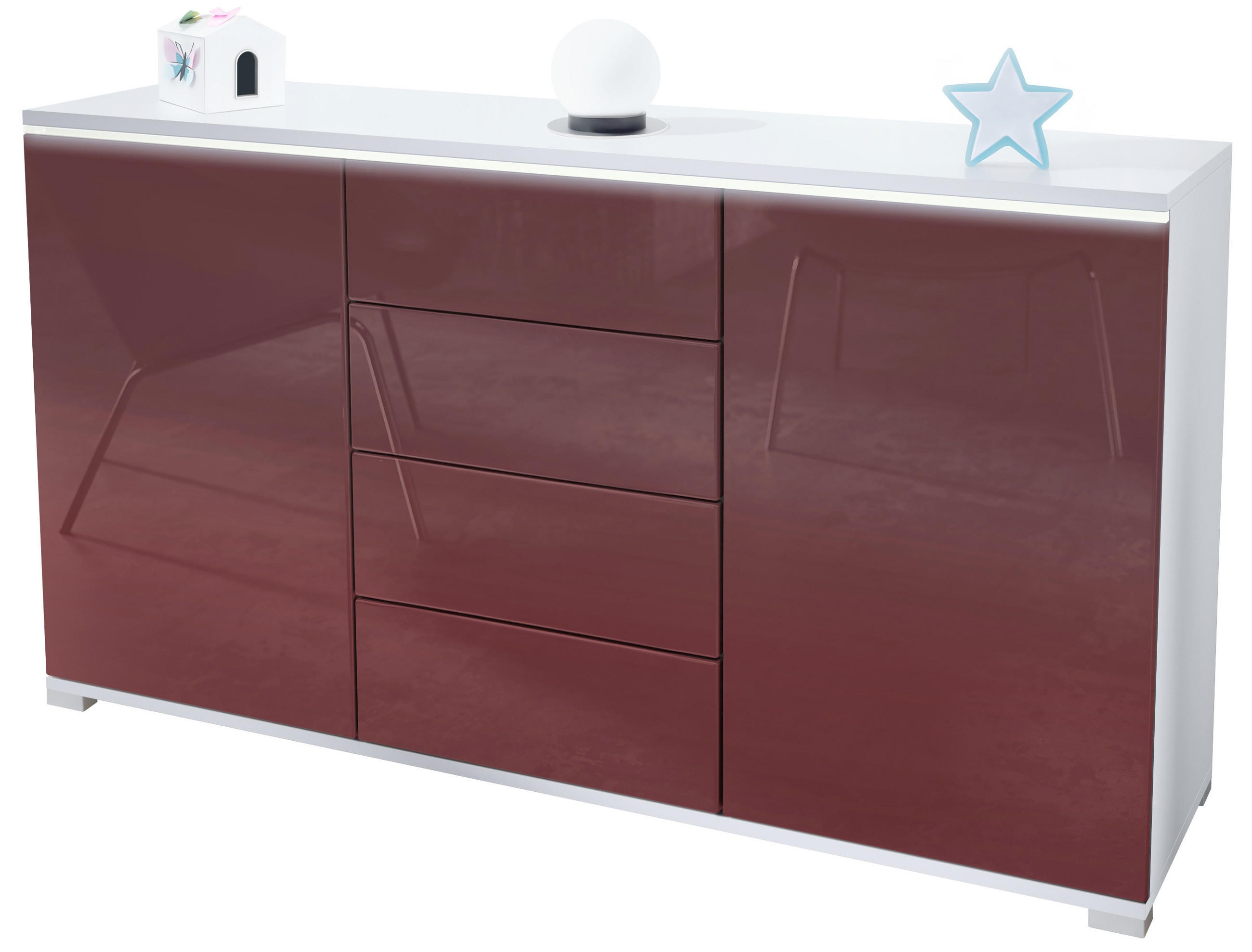 SIDEBOARD Faro Bordeaux Hochglanz - Bordeaux, Holzwerkstoff (138.5/75.5/35cm) - Vladon