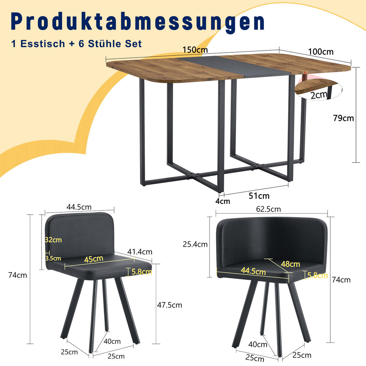 ESSTISCH-SET ausziehbar für 4-6 Personen MDF/Metall Schwarz/Natur 3-tlg. - Schwarz, Metall (100/79/150cm) - Meubliv