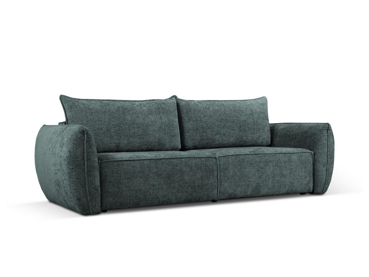 AUSKLAPPBARES-SOFA mit Bettkasten Kaelle aus Chenille-Stoff petrol 3 Sitzplätze - Petrol, Textil (97/91/244cm) - Micadoni