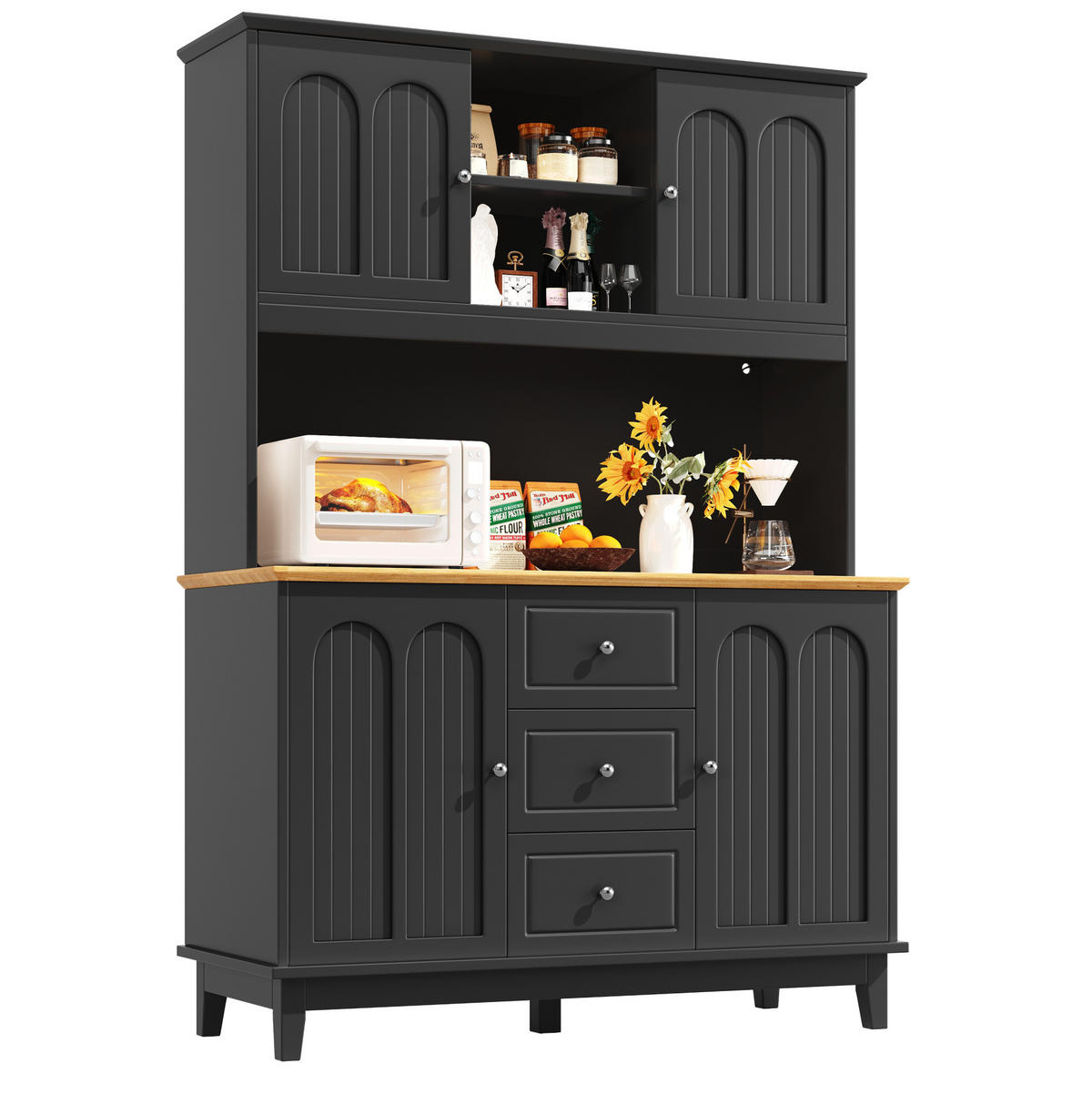 BUFFET 120/40/180 cm aus MDF mit App-gesteuerter LED-Beleuchtung Schwarz/Natur - Schwarz, Holzwerkstoff (120/180/40cm) - Modenvie