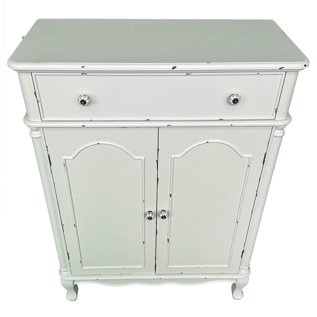 KOMMODE aus Holz mit 2 Schubladen und 2 Türen 80x38x110,5h cm - Weiß - Weiß, Holz (80/110/38cm) - Wanderlust