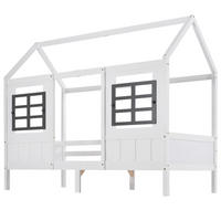 HAUSBETT 207x97x174 als Einzel mit 2 Schubladen und Doppelfenster, Massivholz, stabile Konstruktion, weiß - Weiß, Holz (90/200cm) - Luhomfu