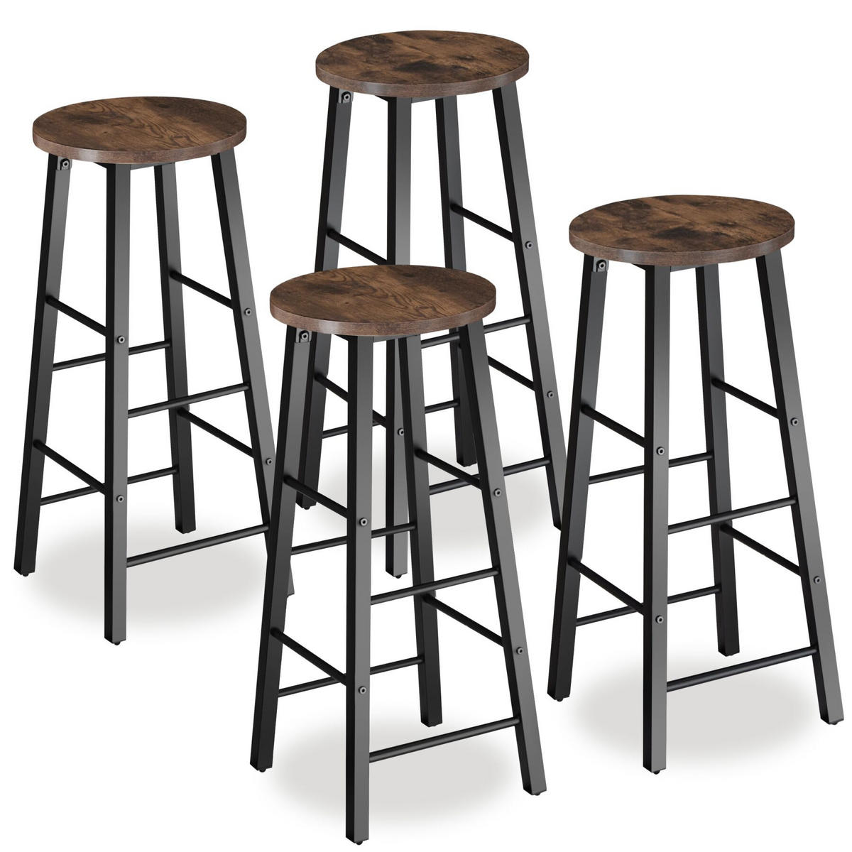 SET BARHOCKER Keynes, Sitzhöhe 72,5 cm, Industrial Holz dunkel, rustikal - Rostfarben, Holzwerkstoff/Textil (31/72.5/31cm) - tectake