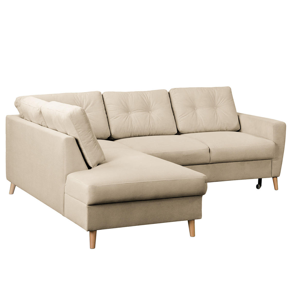 ECKSOFA mit Ottomane - Beige/Braun, Holz/Textil (230/200cm) - home24