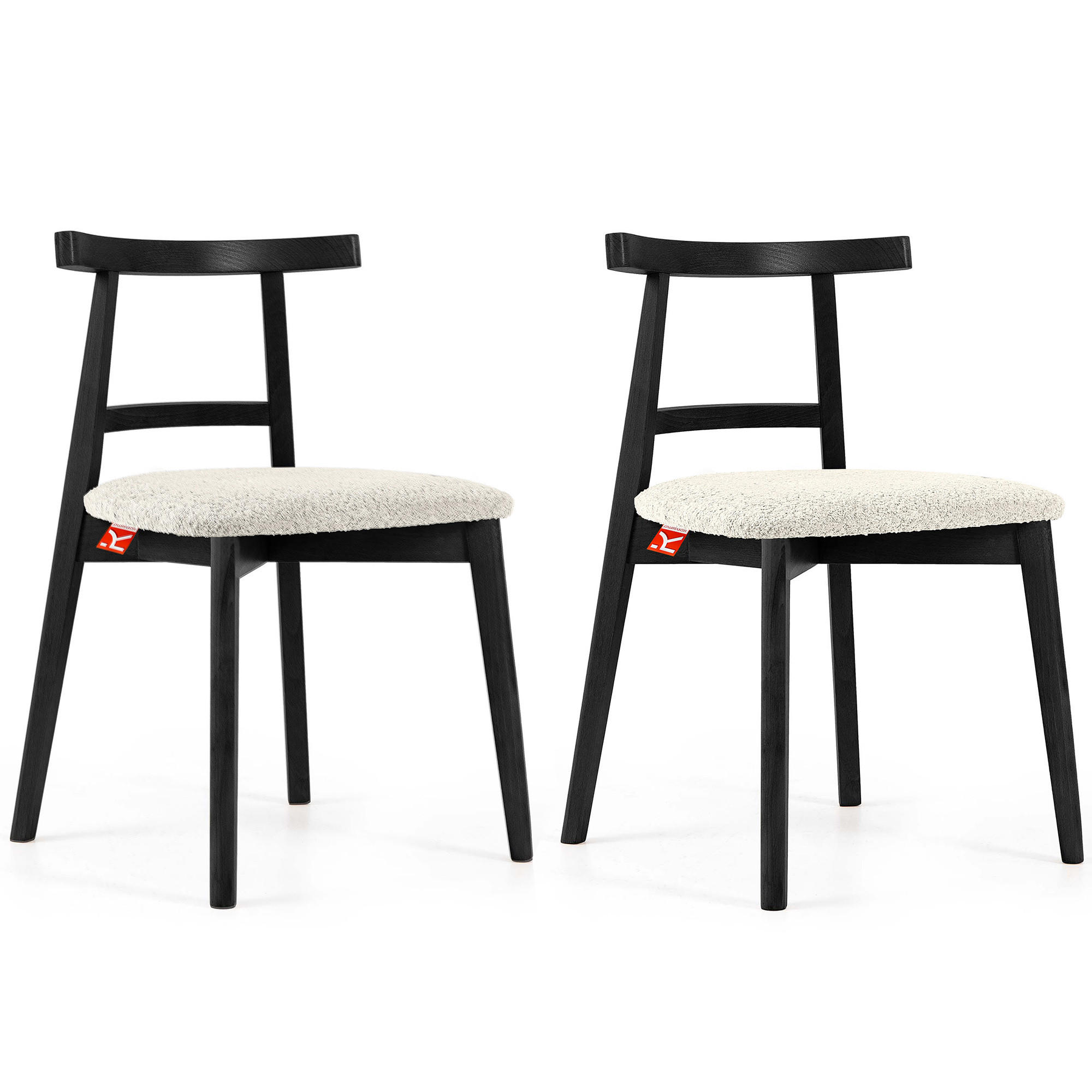 HOLZSTUHL LILIO Esstischstühle, 2-er Set, Bouclé - Schwarz/Weiß, Holz/Textil (47/76.5/45cm) - KONSIMO®
