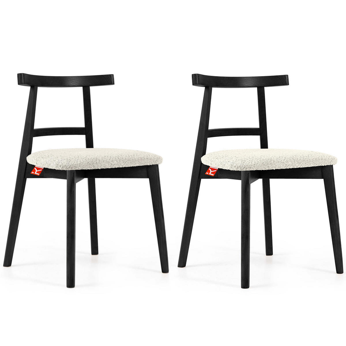 HOLZSTUHL LILIO Esstischstühle, 2-er Set, Bouclé - Schwarz/Weiß, Holz/Textil (47/76.5/45cm) - KONSIMO®